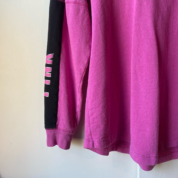 PINK Victorias Secret Pinkish Purple Small Sweater Crewneck Black Stripes Womens - Picture 3 of 9